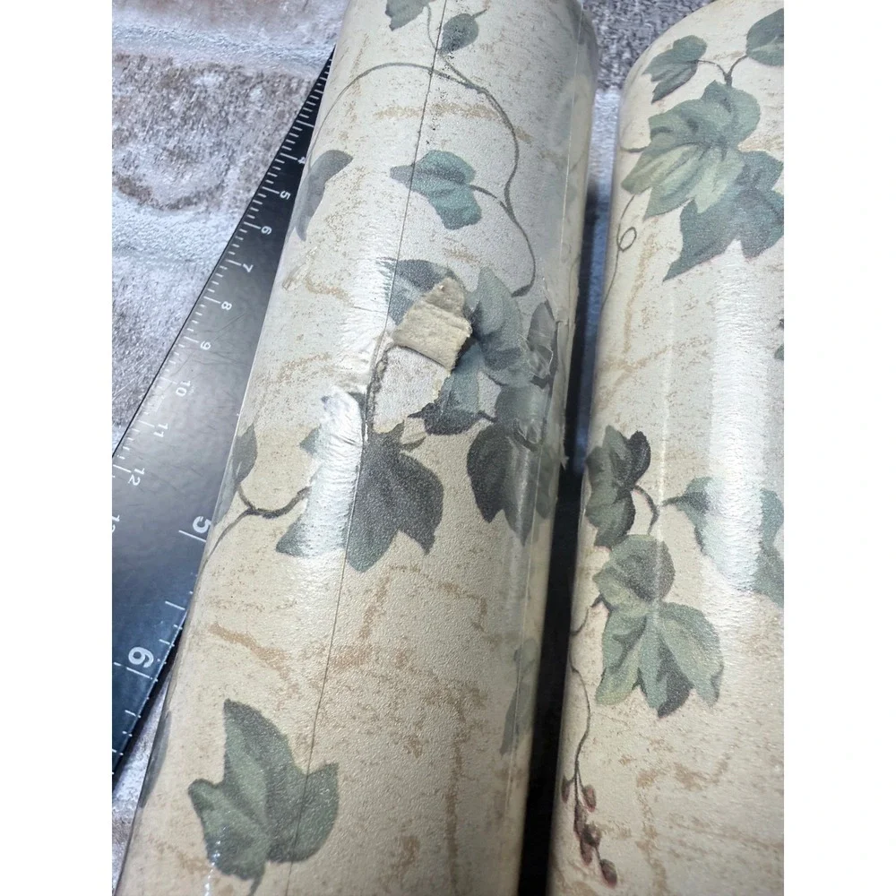 Cambridge‎ Studios Ivy Wallpaper 4 Rolls Green Cream Vinyl Pre-Pasted